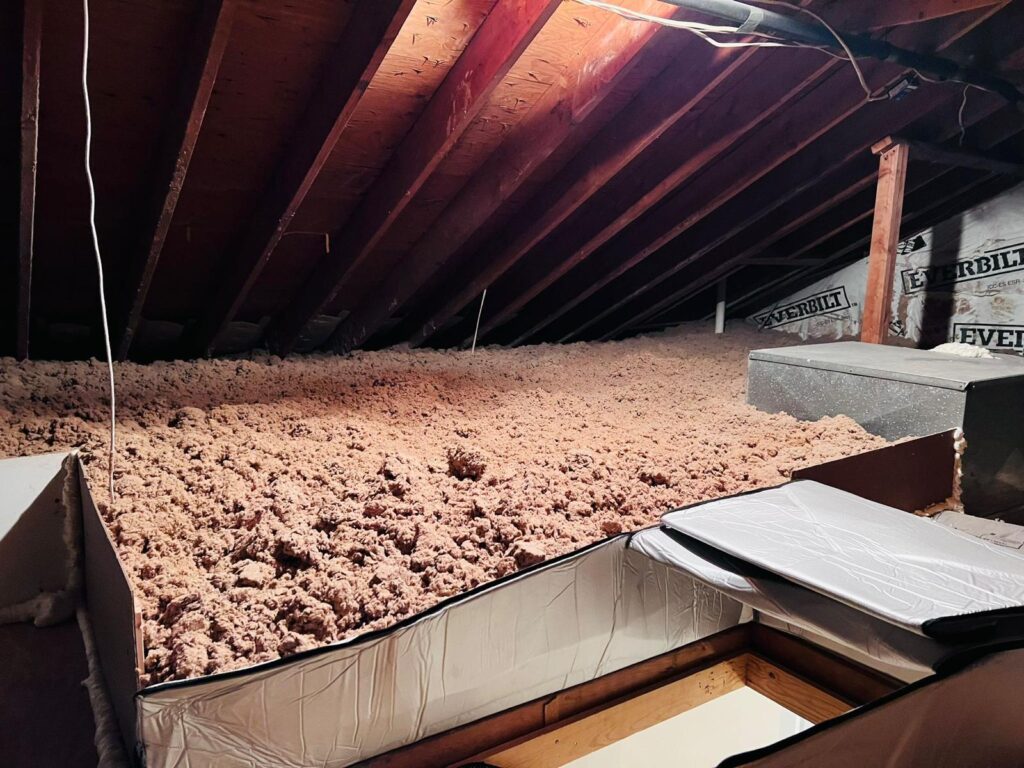 New cellulose insulation in attic