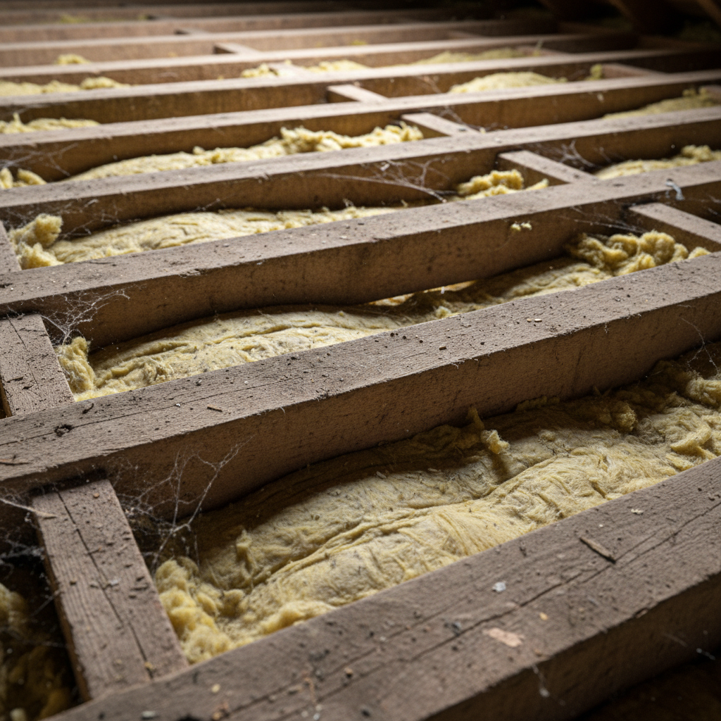 How to Check Your Attic Insulation 5 Exposed attic floor joists indicating inadequate insulation depth