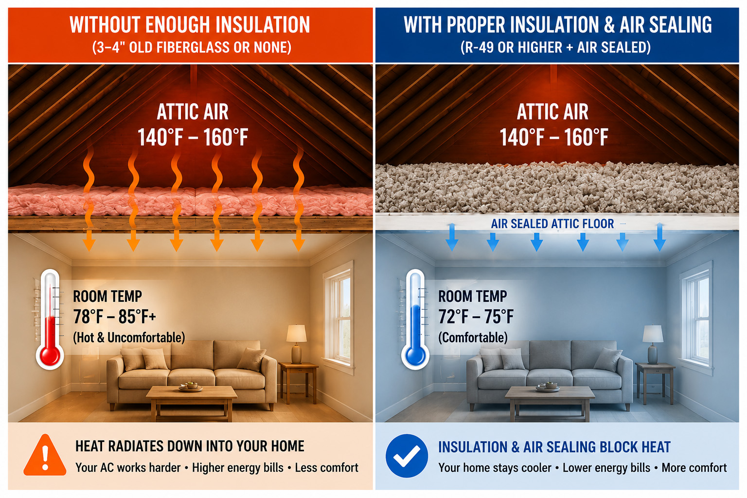 Attic heat affecting air conditioning and home cooling costs