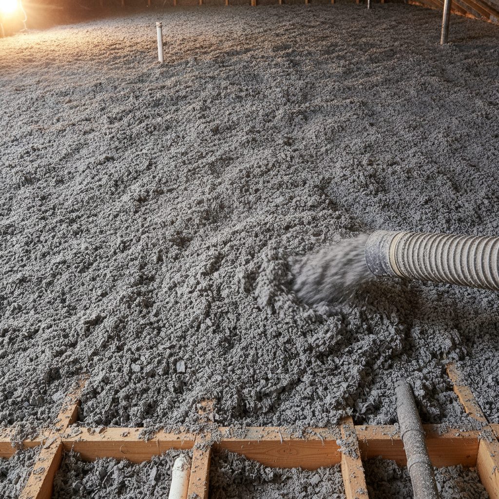 Which Insulation Keeps Your Home Cooler in Summer: Spray Foam or Cellulose? 4 Blown-in cellulose insulation forming a thick even blanket across an attic floor