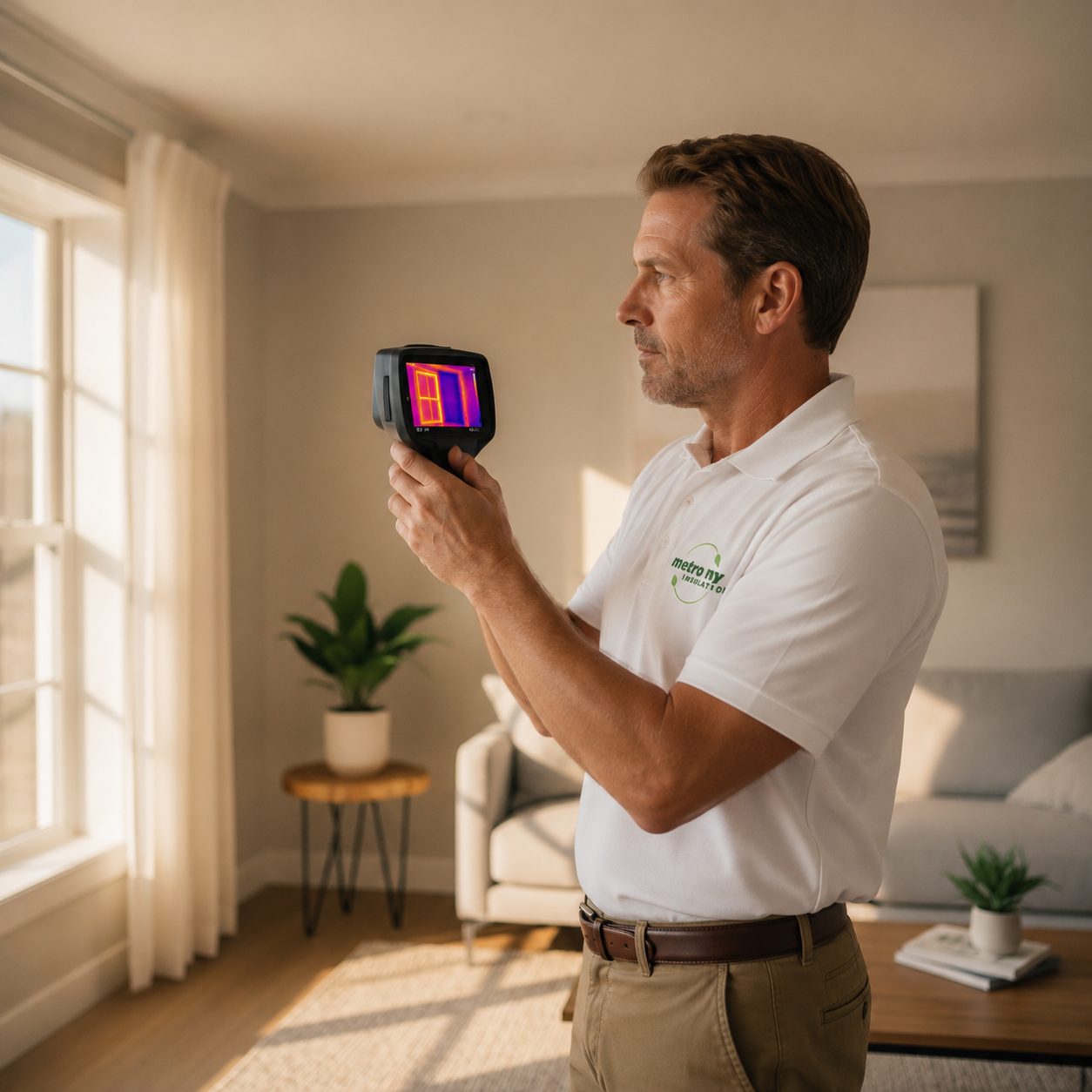 Which Insulation Keeps Your Home Cooler in Summer: Spray Foam or Cellulose? 5 Metro NY Insulation energy assessor using a thermal camera to find heat gain in a Westchester home