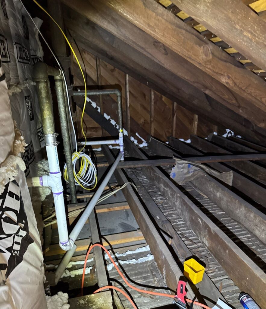 Ice Dams - Top Rated Insulation Services 5 Spray foam air sealing applied around plumbing and wiring penetrations in an attic