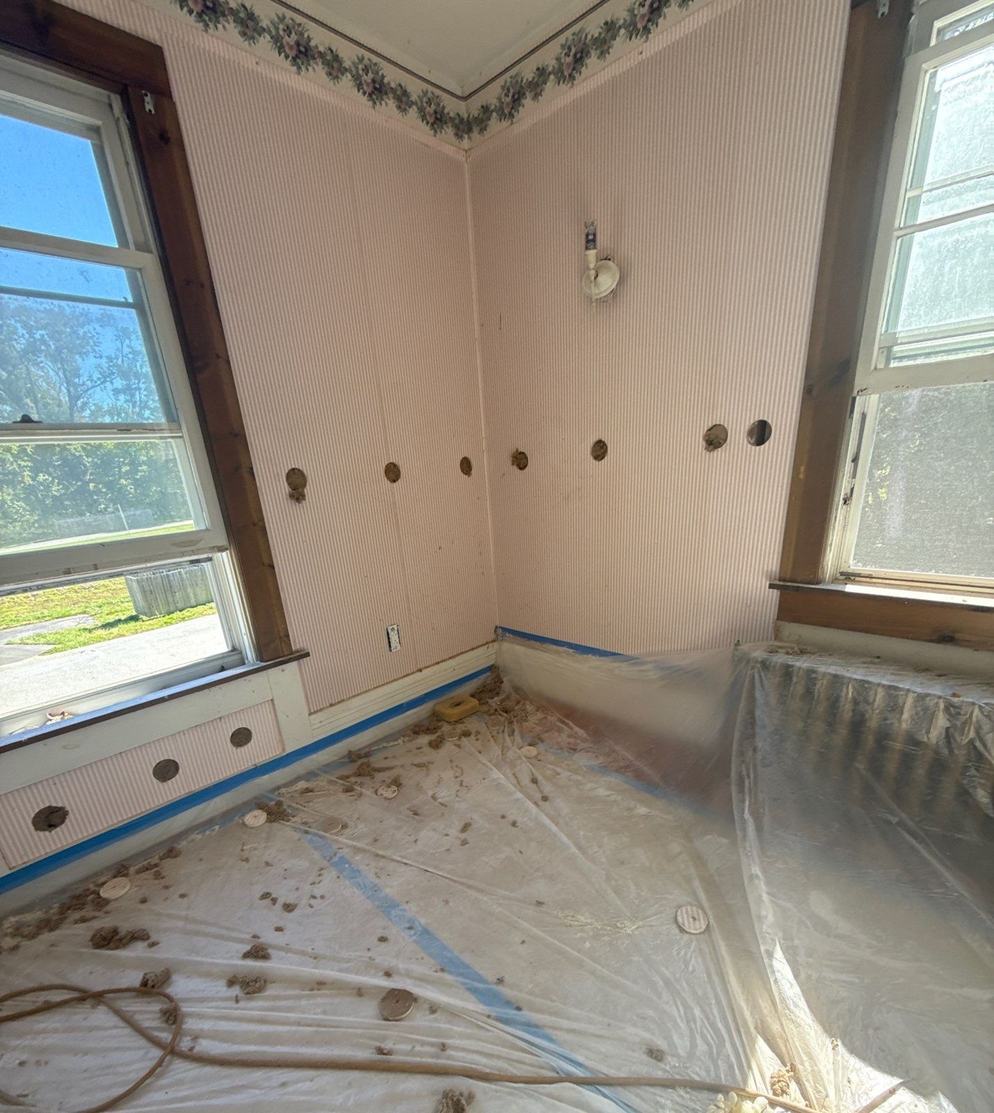 Attic, Wall and Crawl Space Insulation in Wappingers Falls, NY: Project Case Study 8 Dense-pack cellulose wall insulation access holes drilled from inside a Wappingers Falls NY home