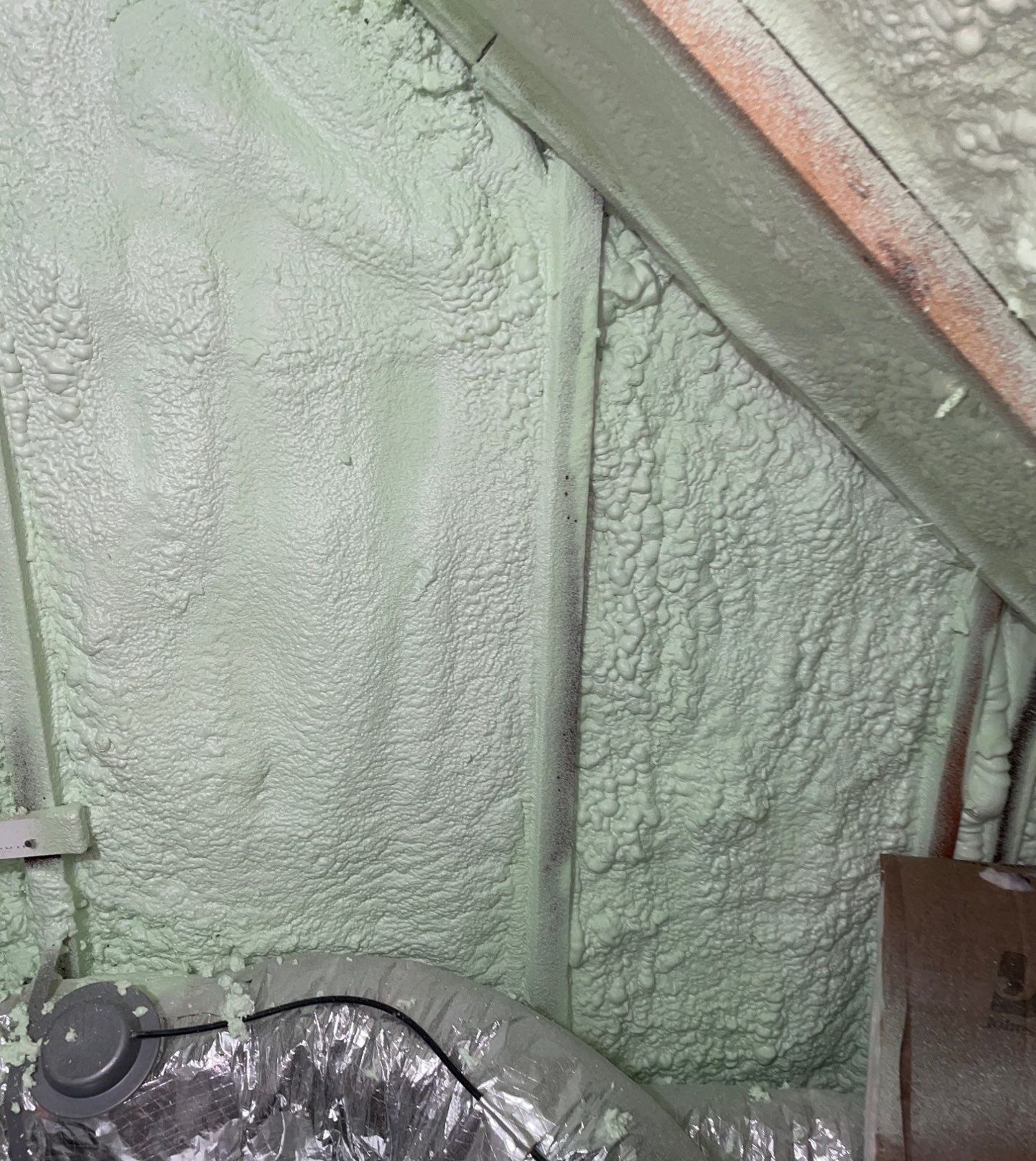 Spray Foam Attic and Crawl Space Insulation in Teaneck, NJ: Project Case Study 8 Finished spray foam insulation on attic walls in Teaneck NJ